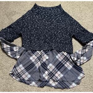 Women’s XL 7th Avenue New York & Company Mock-Layer Blue & Purple Plaid Sweater